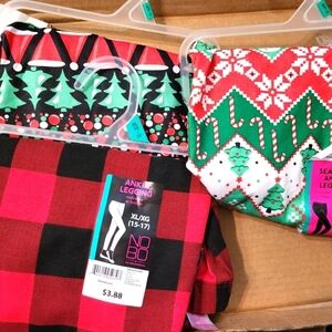 Nwt NOBO Holiday 3 Pair  Leggings with Red and Green and Red/Black Plaid 15/17